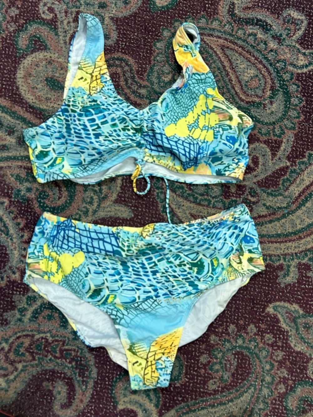SHEIN Blue & Yellow Patterned Two-Piece Bikini